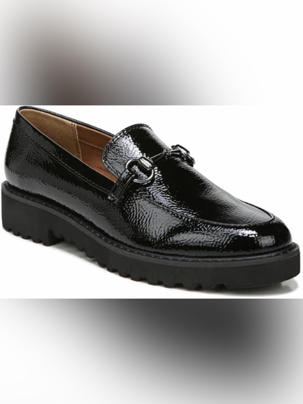 Franco Sarto Cason Black Patent Horsebit Lug Sole Loafers Fall Preppy Classic 9